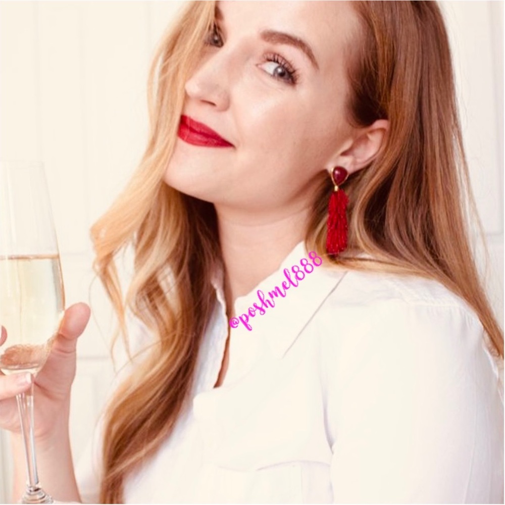 Stella & Dot | V Riva Burgundy Red 2-in-1 Hand-beaded Tassel Statement E… - Picture 1 of 6